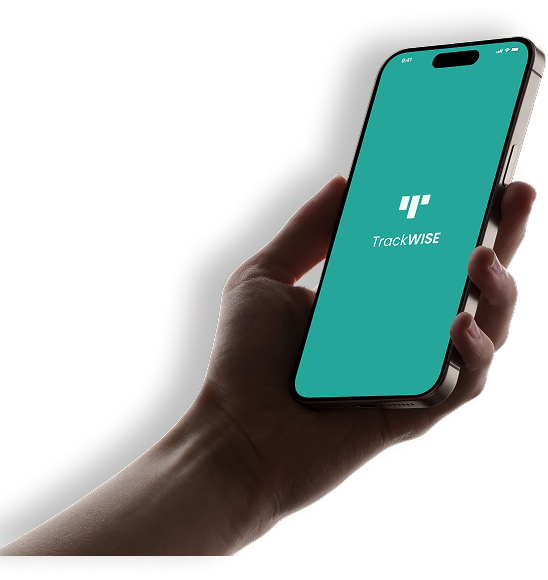 Picture of a masculine hand holding uo an Iphone 15
             with the screen displaying (track wise)